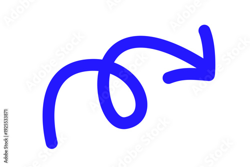 手書き風カーブデザインの右上向き矢印アイコン素材　青