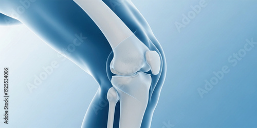 Human Knee Joint Anatomy Medical Illustration Showing Bones and Ligaments for Orthopedic Healthcare, Injury Treatment, Surgery Education, and Rehabilitation Concept Design