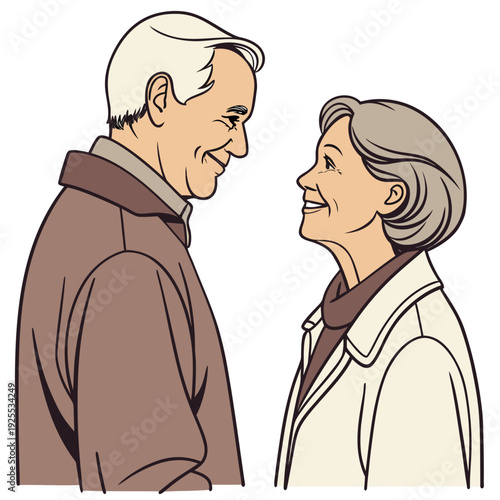 Smiling elderly couple looking at each other