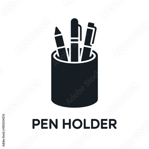 Black silhouette of pens and pencils in a cylindrical holder