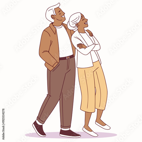 A cartoon drawing of an older man and woman standing next to each other