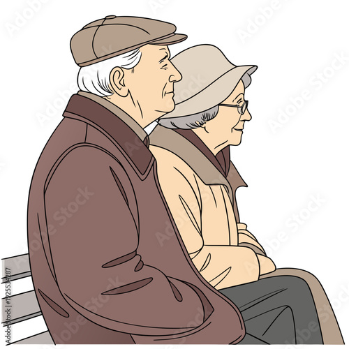 An elderly couple sitting on a bench together