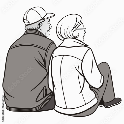 An elderly couple sitting on the ground