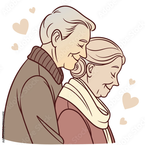 Elderly couple sharing a tender moment together