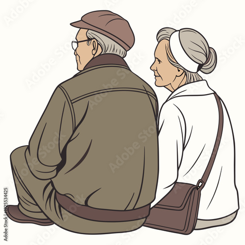 An elderly couple sitting together on the floor