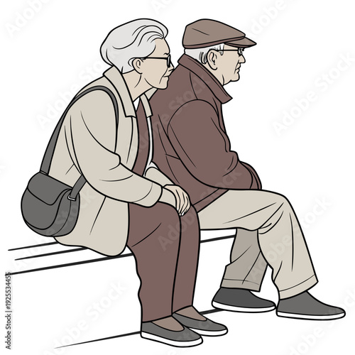 An elderly couple sitting on a bench together