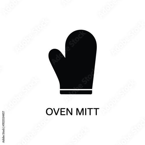 Simple black silhouette of an oven mitt with text underneath