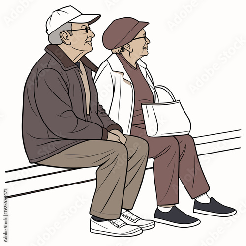 An elderly couple sitting on a bench together