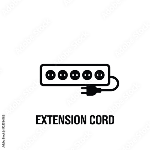 Simple black and white illustration of an extension cord with multiple outlets