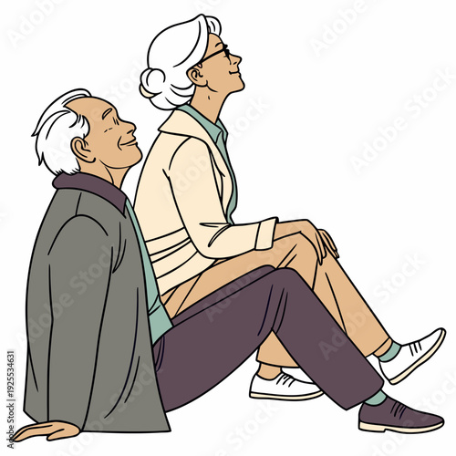 Elderly couple sitting together on the floor