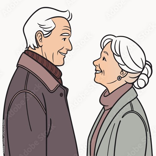 Smiling elderly couple looking at each other