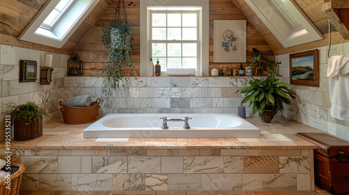 Wallpaper Mural A frame Cabin dreamy bathroom with marble bathtub wooden floor Torontodigital.ca