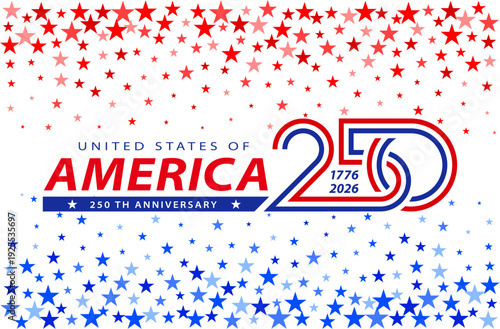 Patriotic vector banner celebrating the 250th anniversary of the United States of America, Horizontal Banner
