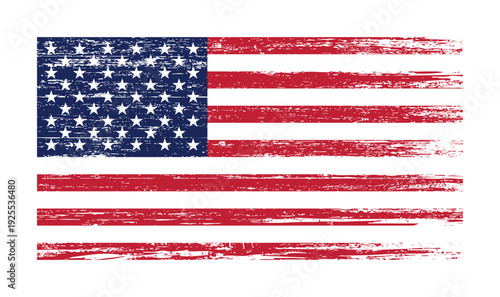 Distressed American Flag Illustration with Faded Texture and Grunge Effect.