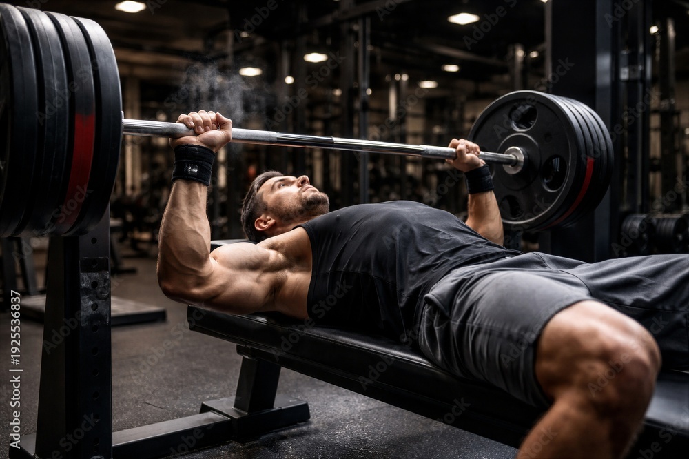 Fototapeta premium Man Lifting Weights in Modern Gym