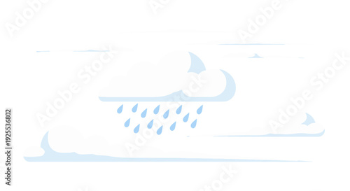 Flat design white cloud icon with falling blue raindrops weather forecast symbol.