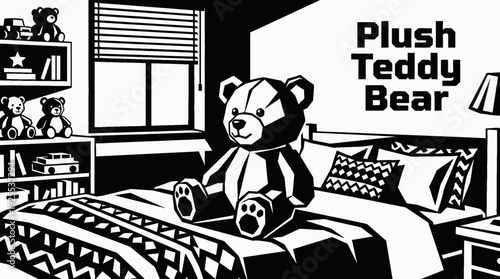 plush teddy bear placed on a cozy bed in a kids bedroom representing emotional comfort security childhood memory and safe sleeping environment
