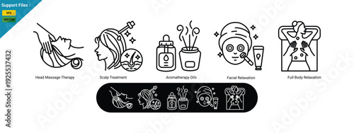 Modern Wellness Spa Treatment Icons set, vector illustration icon outline