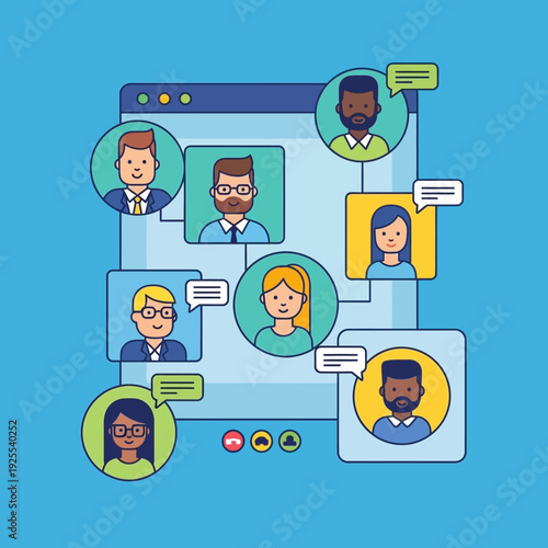 Diverse team in video conference call, online meeting, remote work, communication concept