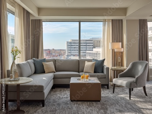 A living room with a couch, coffee table, and chair