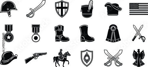 Collection of medieval and military symbols and icons