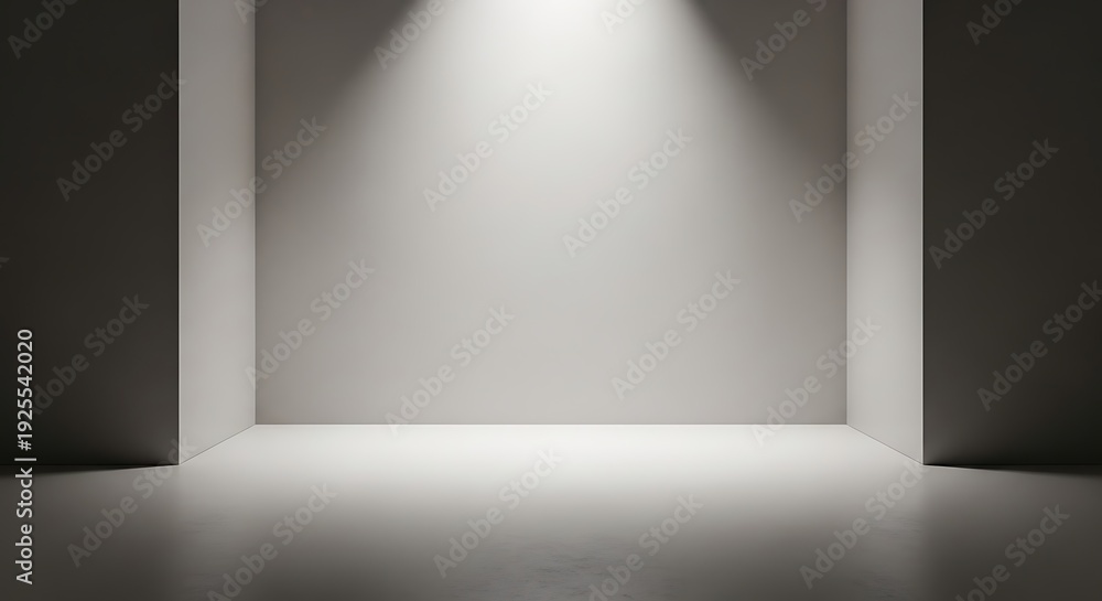 Obraz premium Empty white minimalist room with spotlight illumination. Modern studio or showroom background.
