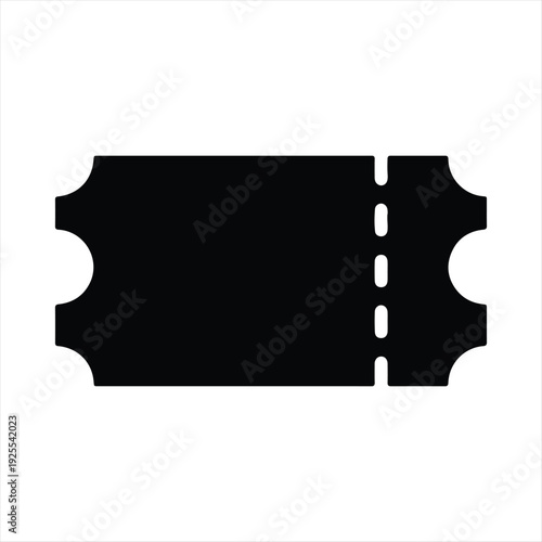 A black and white perforated ticket stub design with a dashed center line