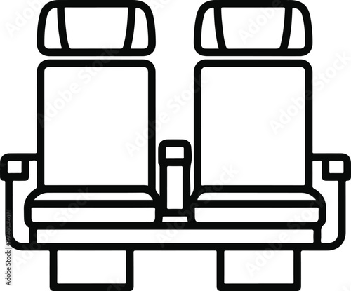 Simple line drawing of two adjacent seats with headrests and armrests