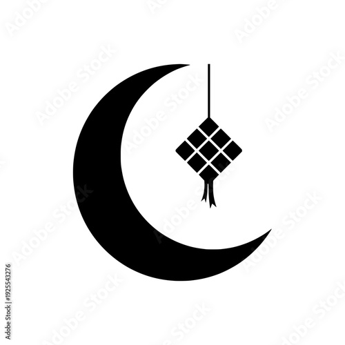 Crescent Moon with Ketupat Rice Cake Icon