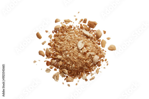 Pile of crushed peanuts on white background snack food isolated on a transparent background