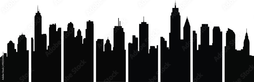 Obraz premium Collection of commercial airplane silhouettes, set of six black vector icons of modern passenger jets in various flight and landing positions isolated on white.