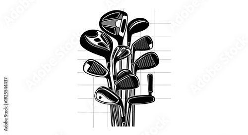 Golf clubs set illustration with driver irons wedges putter organized in a bag ready for play on course