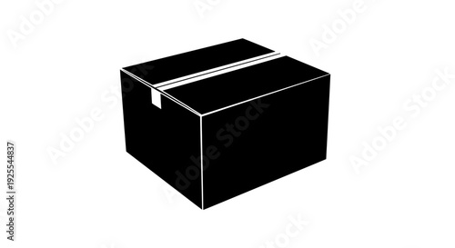 Black cardboard gift box with white stripe on top closed and isolated on white background for packaging or present giving