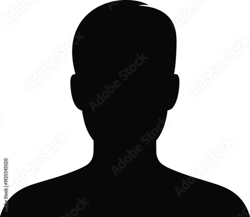 Black silhouette of person head and shoulders, generic avatar placeholder for profile, identity concealment, social media, digital interface, and abstract design concept illustration