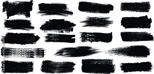 Collection of black brush strokes on white background for artistic design