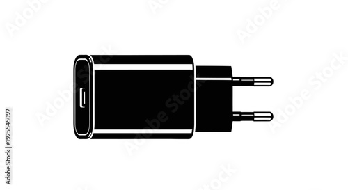 Black electrical wall charger with two prongs and usb port on white background power adapter for devices