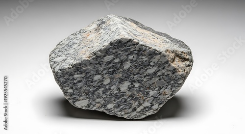 A close-up of a granite rock with a mottled grey, white, and orange-speckled surface