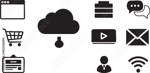 Collection of modern web and technology icons on white