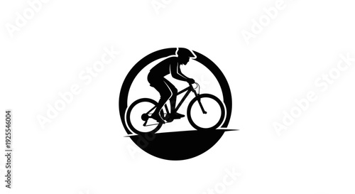 Male Cyclist Riding Bicycle Icon in Circle on Isolated White Background