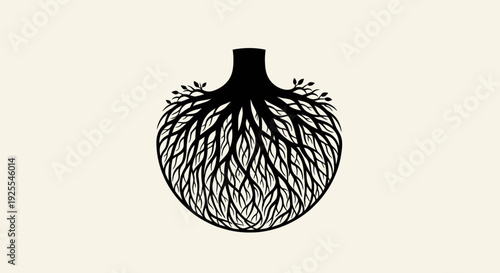 Organic Tree Roots Forming a Vase Shape on Isolated White Background