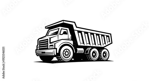 Monochrome Dump Truck Heavy Machinery Logo on isolated white background
