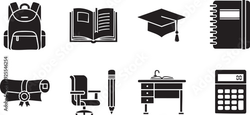 education icons with school supplies and furniture
