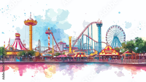 Six Flags Over Texas. Six Flags Over Texas hand drawn watercolor illustration