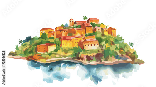 Taquile Island. Taquile Island hand drawn watercolor illustration