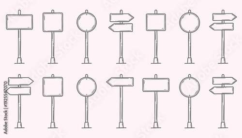 A collection of various blank signpost illustrations