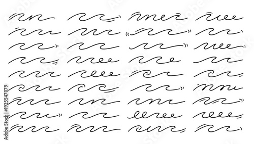 hand drawn doodle vector set of wavy and curved lines illustrated in a refined sketchy ink-pen outline style isolated on white background