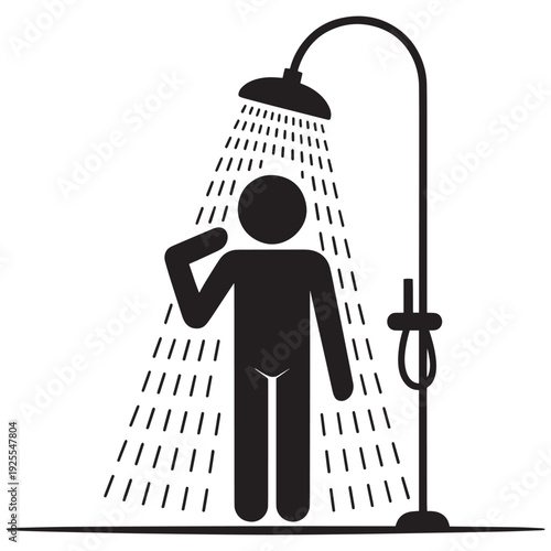 Man showering in bathroom water stream with hanging soap