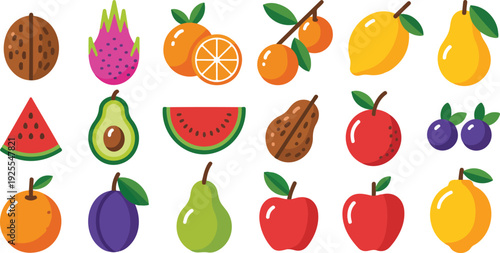 Fresh Fruit Assortment Vector Illustration  Colorful Cartoon Fruits