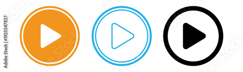 Play button icons in orange blue and black