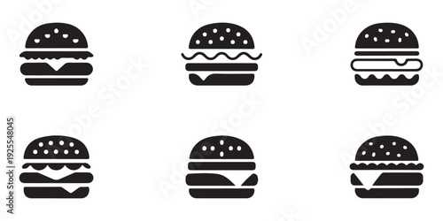 Collection of six simple hamburger icons in black silhouette on white background, different styles